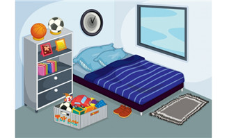 二维动画儿童房间床铺装