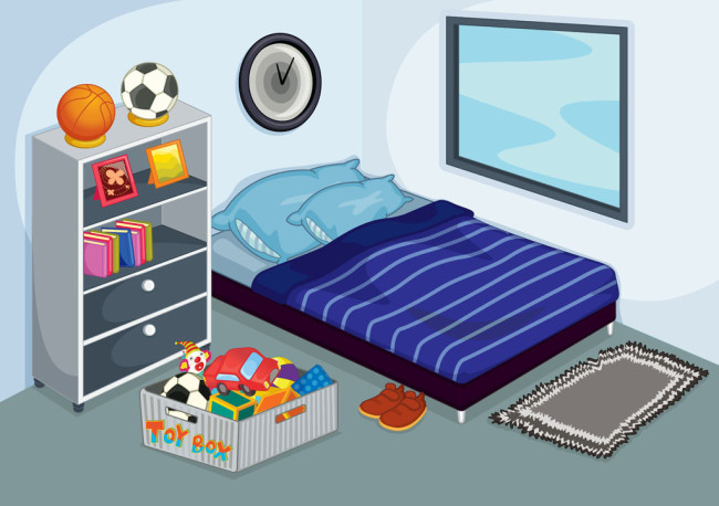二维动画儿童房间床铺装修场景设计素材
