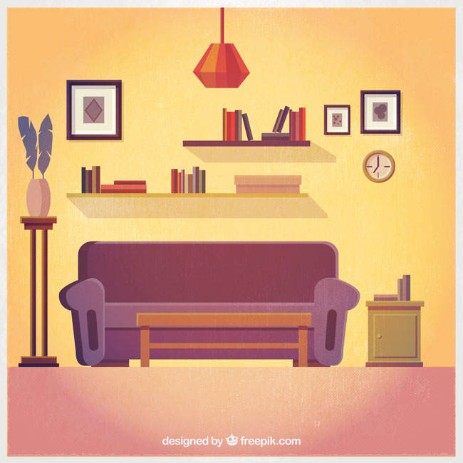 简洁温馨的客厅沙发吊灯场景设计素材