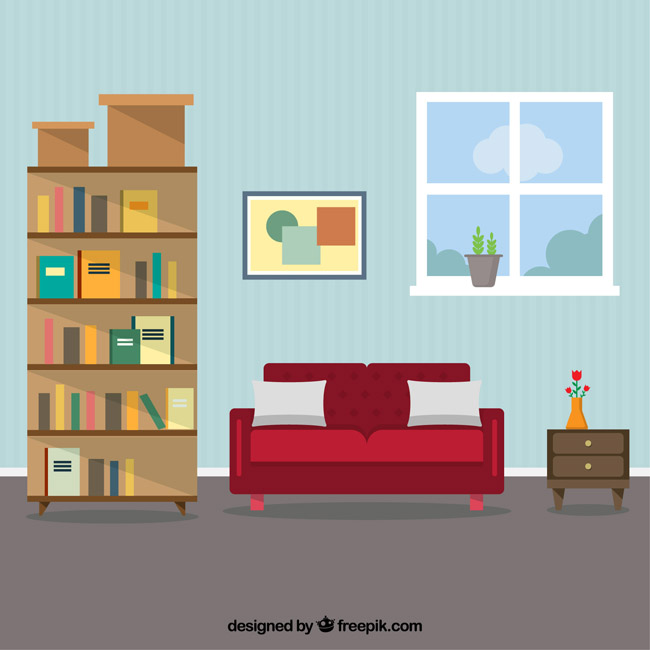  MG动画室内客厅场景书架沙发家具场景设计