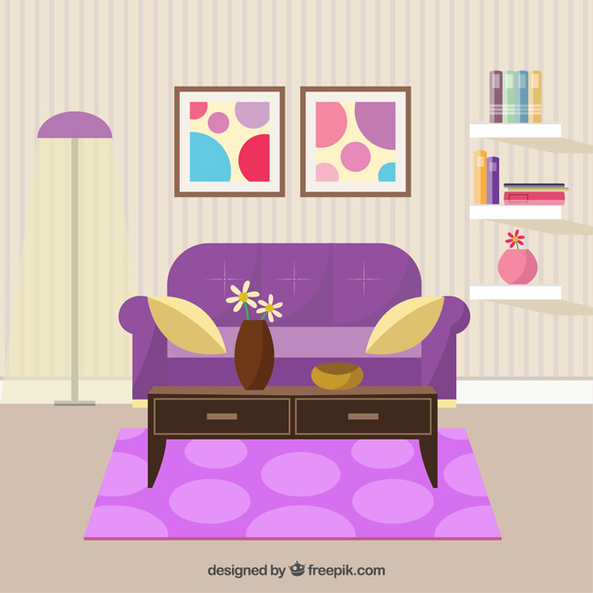 客厅沙发场景设计扁平化室内装修效果图