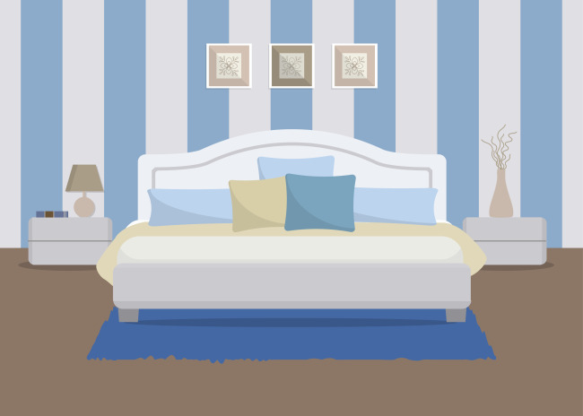 现代风格扁平化清新的卧室场景设计矢量素材