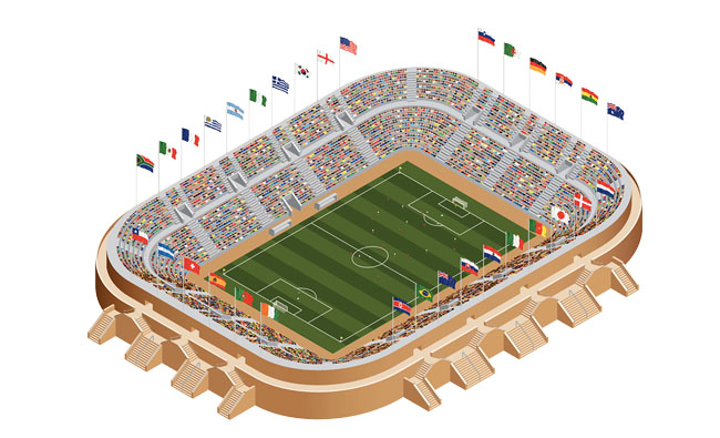 足球场插有各国旗帜的场景设计素材下载