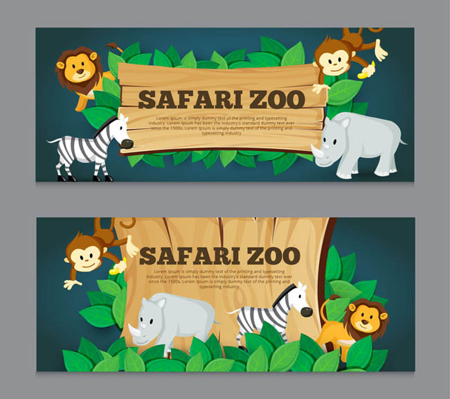 动物园卡通动漫动物背景招牌设计矢量素材