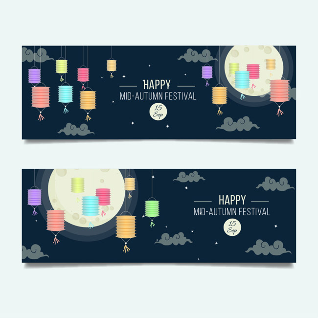 中秋节灯笼元素设计扁平化广告背景设计矢量素材