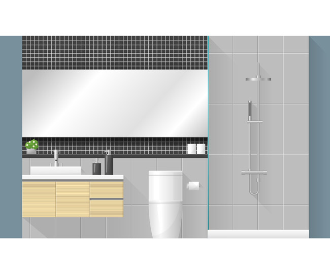 木质洗刷柜扁平化浴室场景设计素材