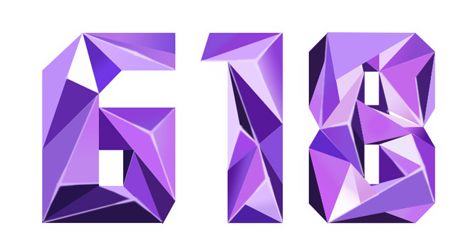 618字体紫红色立体三角轮廓的创意设计素材