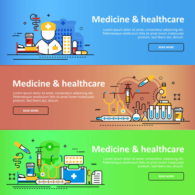 扁平化背景医疗医学主题的mbe风格元素设计