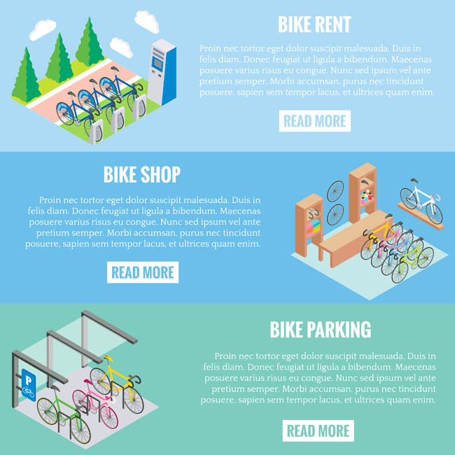 共享单车扁平化停车场广告背景设计素材
