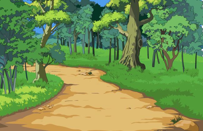 树林森林中的土路小路二维动画场景设计素材