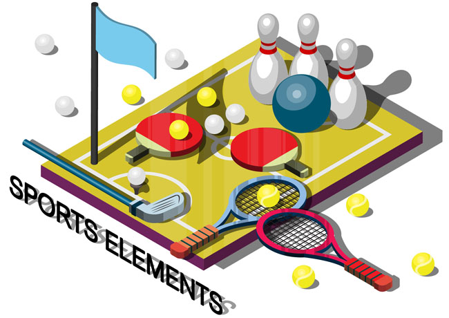 高尔夫球乒乓球体育道具组合设计素材下载