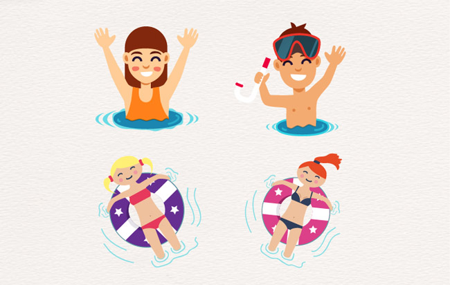 游泳玩耍的卡通动漫人物各种表情设计