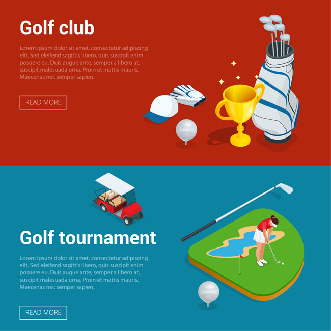 高尔夫球运动项目的各种道具及奖杯素材下载