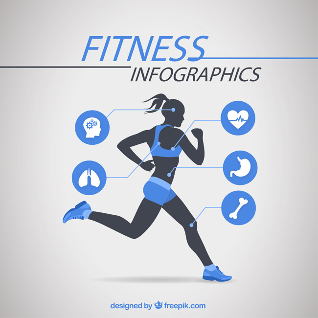 蓝色健康跑步的女性各种数据标注设计