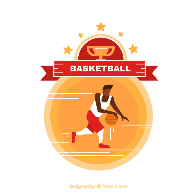 篮球运动员正在运球的动作设计矢量图片素材