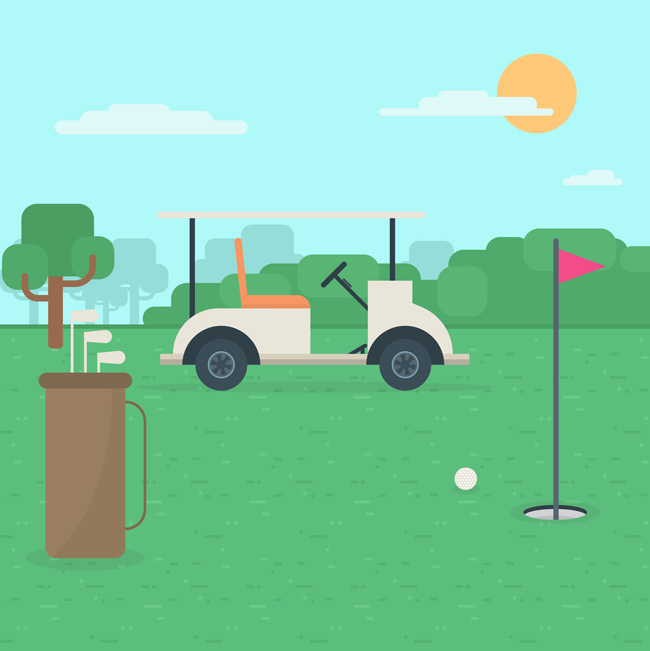 高尔夫球场里面球童车辆场景设计素材下载
