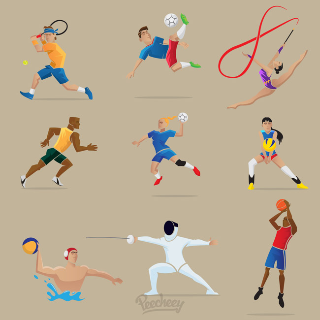 各种球类运动员正在踢球打球的动作设计素材