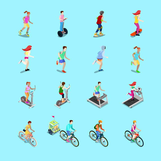 骑自行车运动的年轻人不同方式的运动
