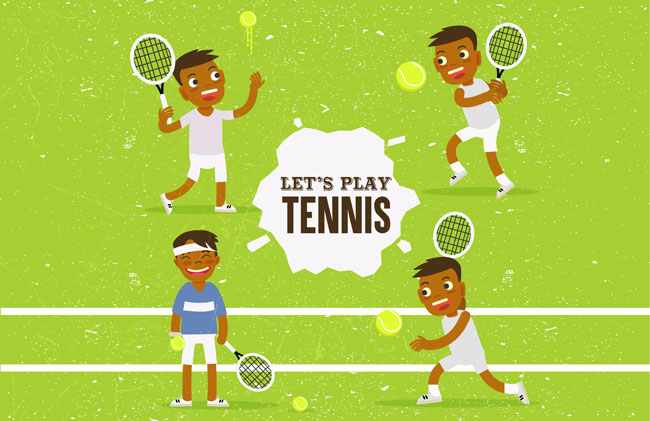 卡通儿童各种打网球的动作设计素材下载