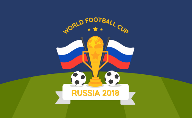 2018年俄罗斯国旗与足球组合的海报设计素材