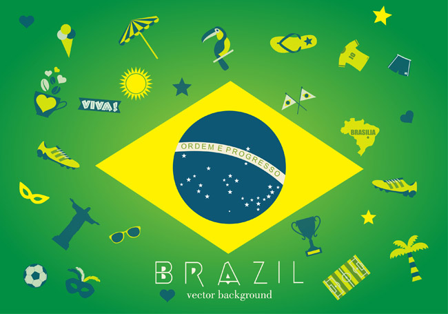 巴西国旗色彩的足球元素设计素材