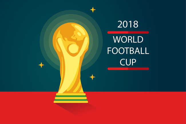 金色奖杯世界杯足球赛创意背景设计素材
