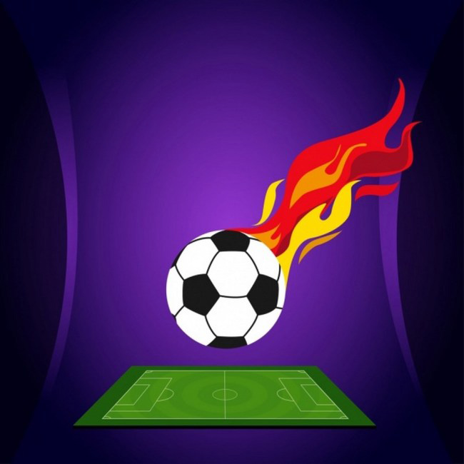 带火焰的足球飞入球场创意海报设计