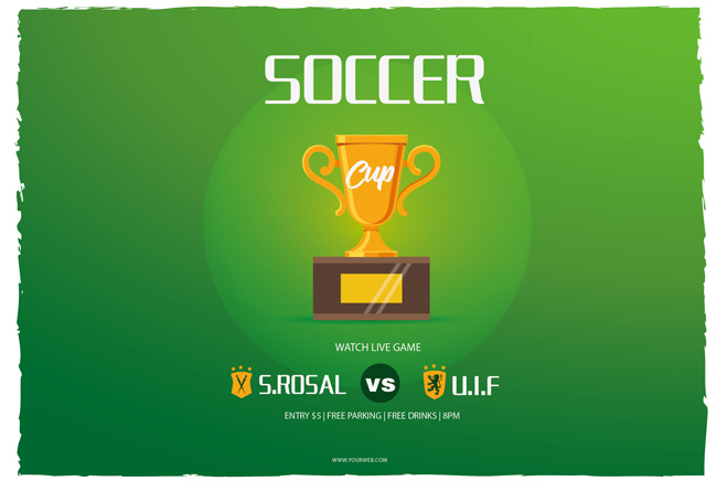 奖杯在绿色背景上足球比赛海报设计素材
