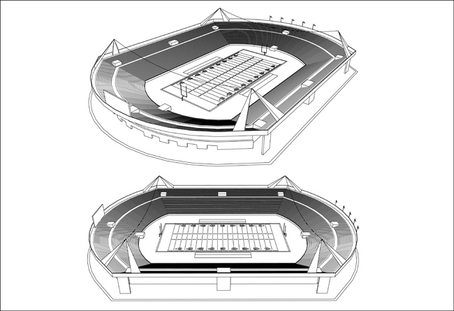 手绘线稿的足球场外形设计图素材下载