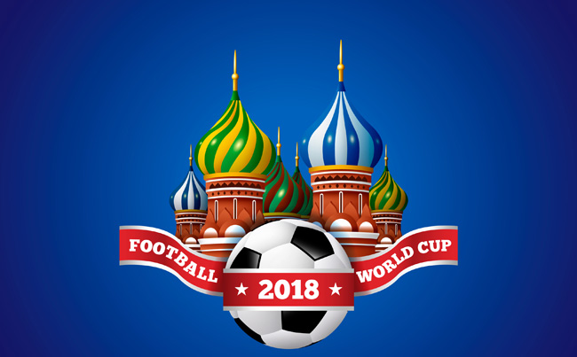 精致的2018俄罗斯世界杯房屋与足球组合的海报