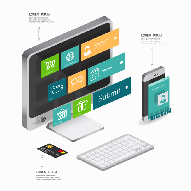 电脑pc购物平台界面图标设计矢量素材下载