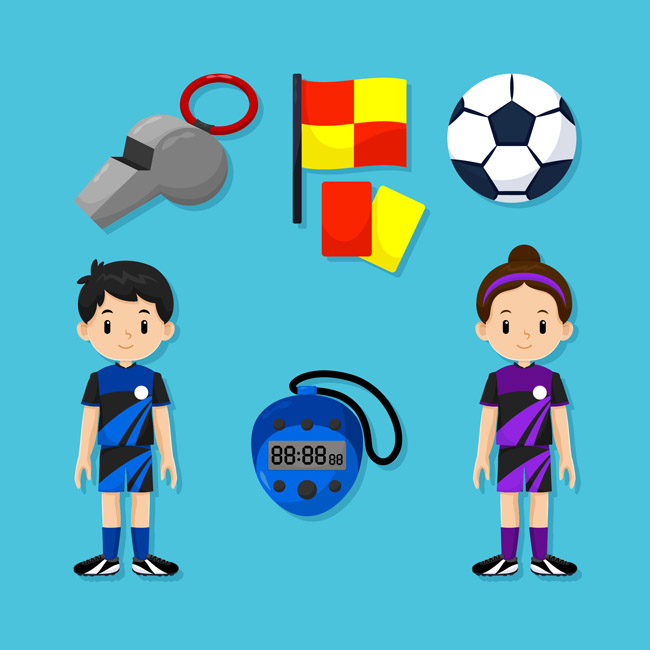 足球运动中裁判卡通动漫形象设计及装备图标