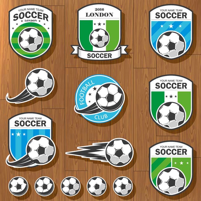 足球标签多款创意纸贴造型设计矢量素材
