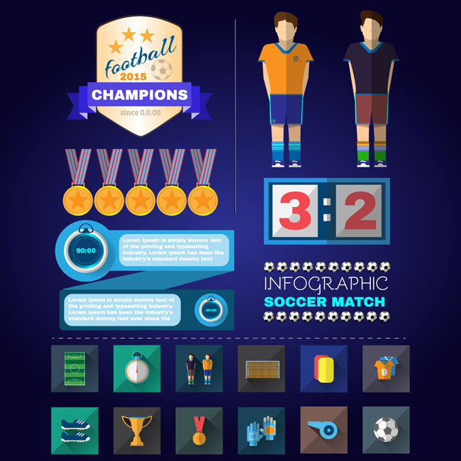 扁平化足球比赛奖牌足球系列图标设计素材