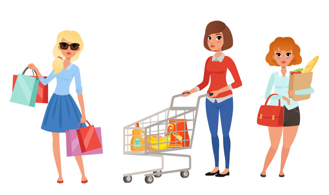 家庭主妇去超市购物形象设计素材