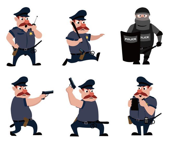 动漫警察形象出警的各种动作设计素材