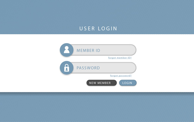 斜杠条纹的蓝色背景上登录UI界面设计素材