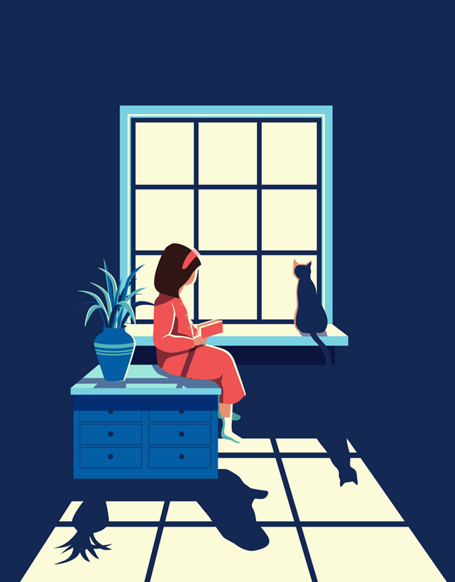 插画猫与小女孩的故事封面设计