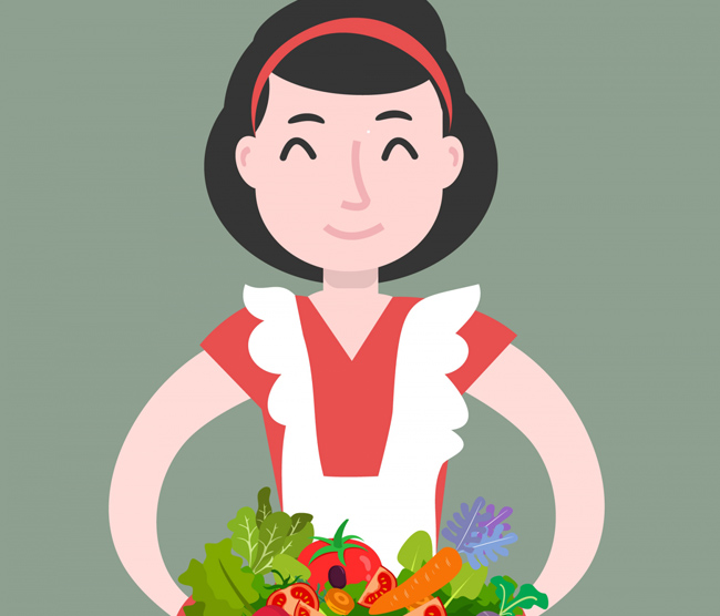 端着许多蔬菜的卡通动漫女孩形象设计