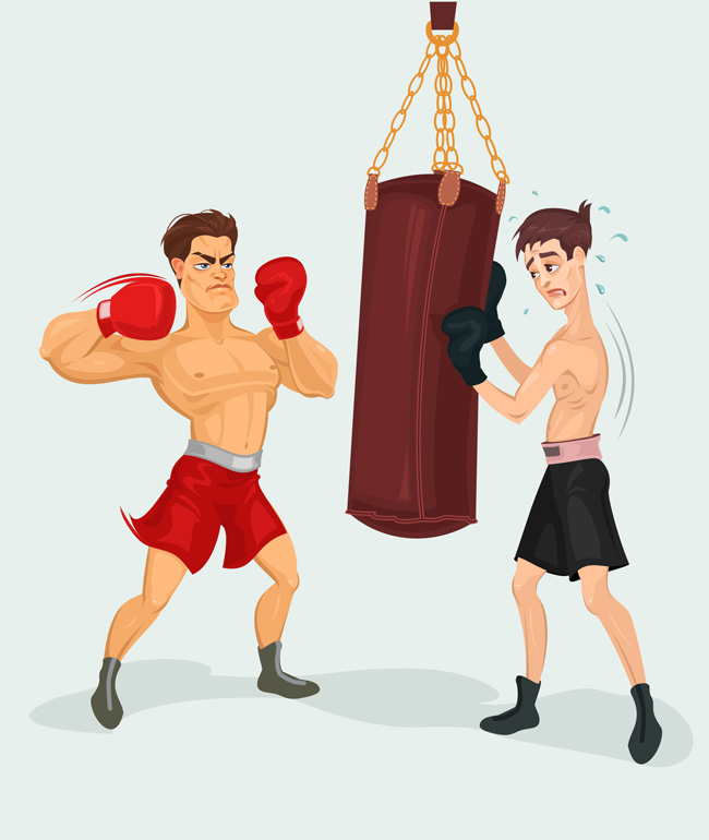 练习拳击运动的拳击手漫画场景设计