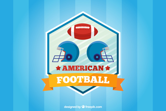 蓝色条纹背景与美式橄榄球头盔和球
