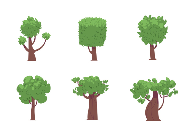 几种矢量手绘绿色小区大树造型设计素材