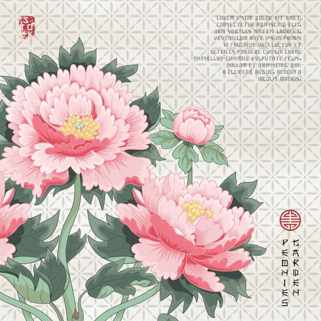 手绘中国风牡丹花背景设计矢量素材