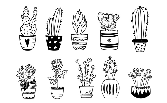 10款手绘线条版盆栽植物花卉素材下载