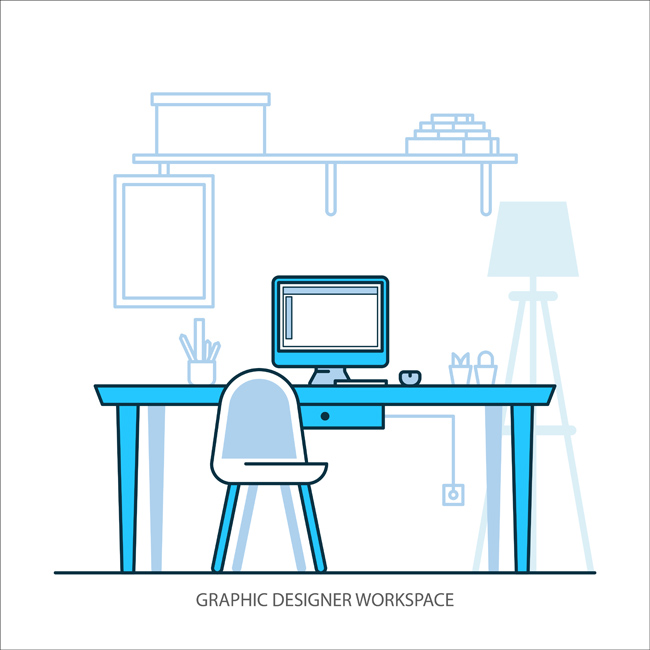 蓝色调线条简单创意办公桌造型设计素材