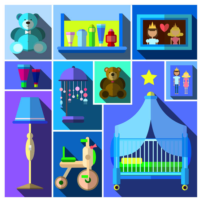蓝色调儿童房间玩具场景设计素材