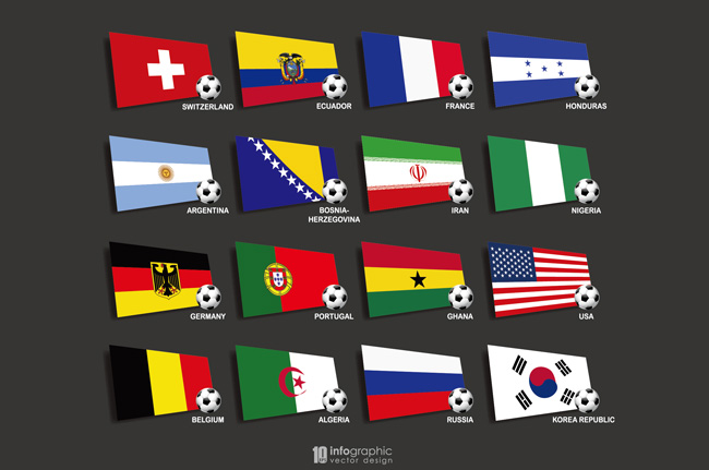 世界各位足球队国旗标签创意排版设计