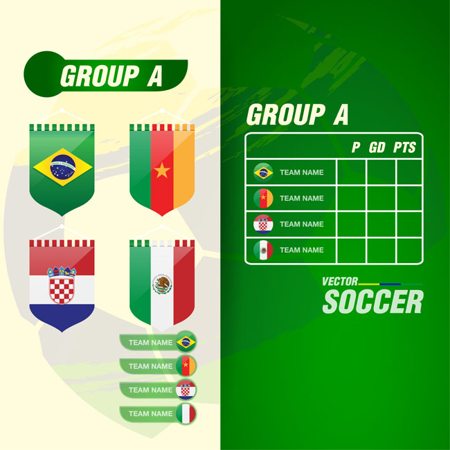 小组赛A组4支球队比赛的比分情况信息背景设计