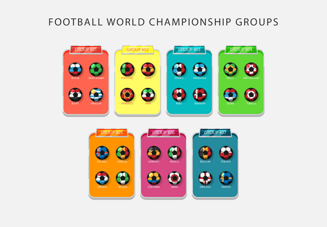不同颜色背景标牌世界杯小组赛设计素材