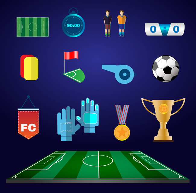 足球运动中各种道具装备图标设计矢量素材